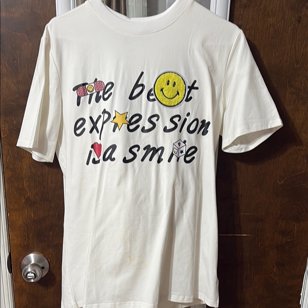 White Graphic Tee with Smile Design